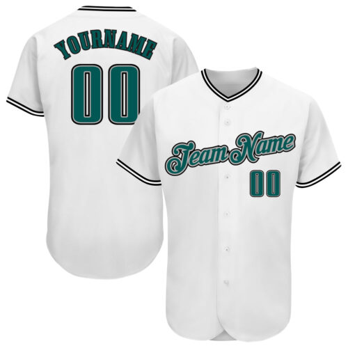 white_0541 Custom White Midnight Green-Black Authentic Baseball Jersey