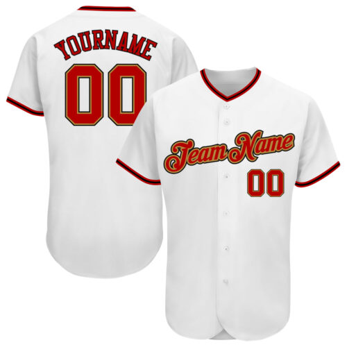 white_0542 Custom White Red-Old Gold Authentic Baseball Jersey