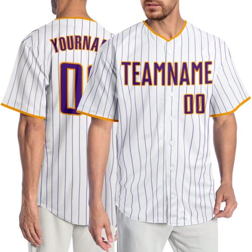 white_0727_e6c5906b-b20b-4ab0-936b-6c540d81ed9d Custom White Purple Pinstripe Purple-Gold Authentic Baseball Jersey
