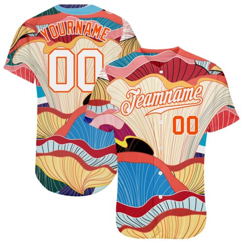white_0841 Custom White White-Orange 3D Pattern Design Flowers Authentic Baseball Jersey